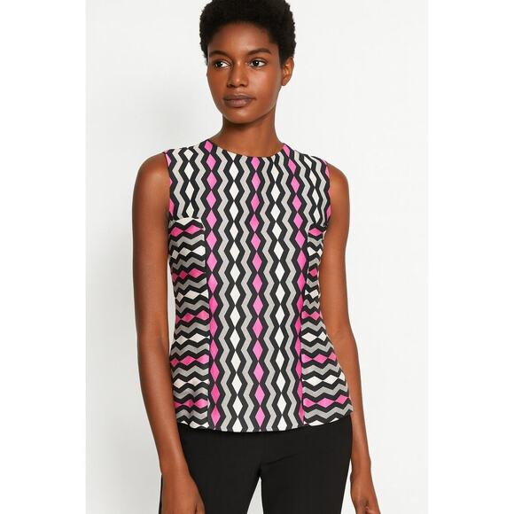 Milly Tops - Milly Geometric Zigzag Silk Sleeveless Top Pink Black White - Size 6